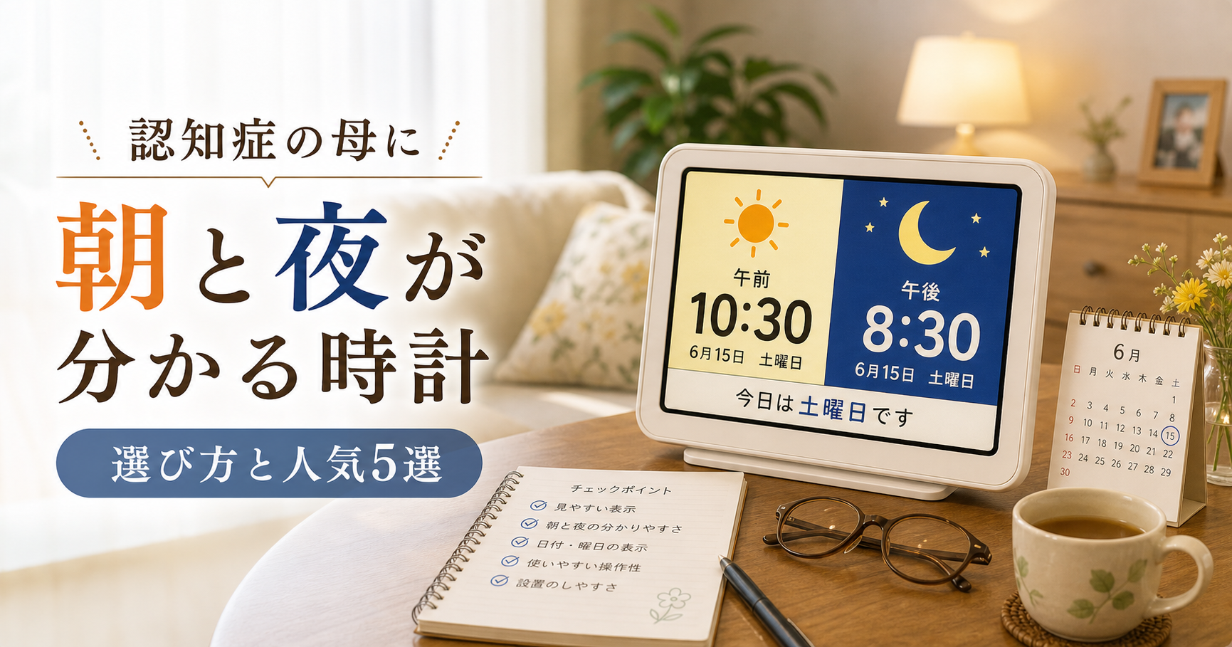 認知症の母に「朝と夜が分かる時計」|選び方と人気5選 認知症時計